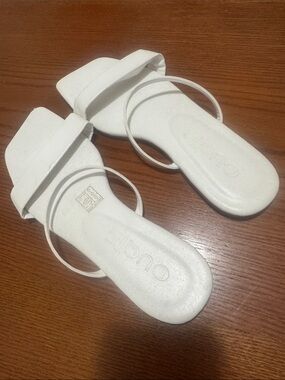 White Square-Toe Slide Sandals with Slim Ankle Strap